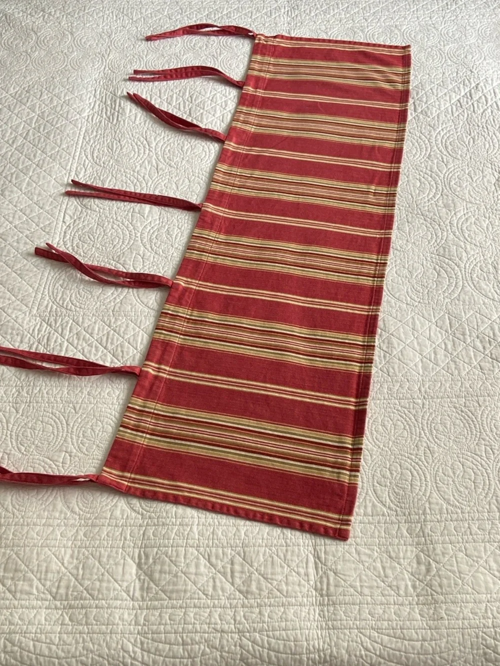 Pottery Barn Hudson Stripe Cafe 3 Curtains And 2 Valances Set Red Tan Cream